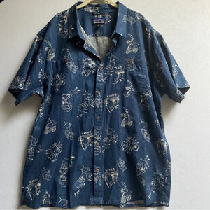 Patagonia hemp organic cotton printed button up short sleeve Sz XXL